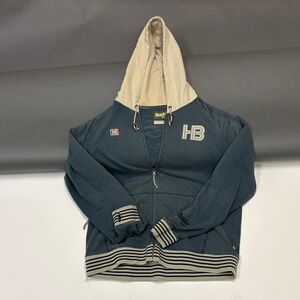 HB Logo Zip Hoodie in Blue with Cream Hood